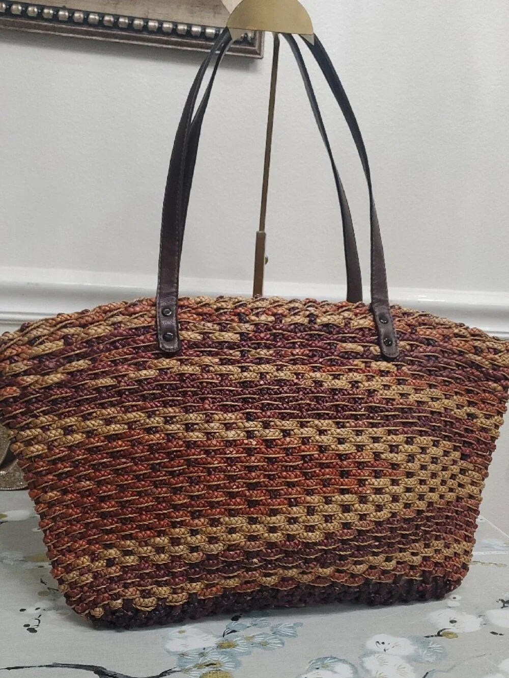 Multicolor Large Woven Straw Shoulder Tote Bag